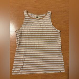 Pact Women's Tan and White Striped Tank Top
